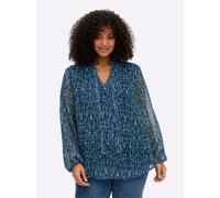 Sheego Chiffonbluse mit Glanz-Nadelstreifen 58 tiefblau-bedruckt