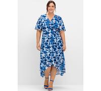 Sheego Chiffonkleid in Wickeloptik, mit Blätterprint 48 kobalt-gemustert