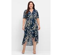 Sheego Chiffonkleid in Wickeloptik, mit Blätterprint 46 nachtblau-gemustert