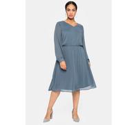 Große Größen: Chiffonkleid mit 3D-Effekt, mit Unterkleid, stahlblau, Gr.46
