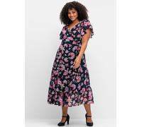 Sheego Chiffonkleid mit Blumendruck 42 blau gemustert
