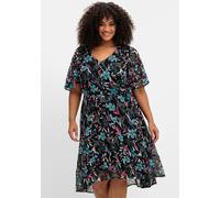 Sheego Chiffonkleid mit Blumendruck und Flügelärmeln 54 dunkelpetrol-gemustert