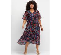 Sheego Chiffonkleid mit Blumendruck und Volant am Saum 50 marine-gemustert