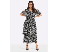 Sheego Chiffonkleid mit drapierten Volants 50 schwarz-weiß-gemustert