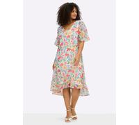 Sheego Chiffonkleid mit Volant am Saum 42 ecru-lila-gemustert
