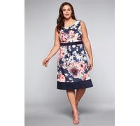Cocktailkleid in A-Linie mit Blumendruck, marine bedruckt, Gr.56
