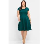 Cocktailkleid SHEEGO "Cocktailkleid", Damen, Gr. 54, Normalgrößen, grün (tiefgrün), 97% Baumwolle, 3% Elasthan, unifarben, knielang, Rundhals, Kleider (88756132-54) tiefgrün