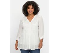 Longbluse SHEEGO BY JOE BROWNS "Große Größen", Damen, Gr. 42, weiß, Obermaterial: 100% Viskose (LENZING ECOVERO);Spitze: 100% Baumwolle, unifarben, feminin, figurumspielend lang, 3/4-Ärmel, Blusen, mi