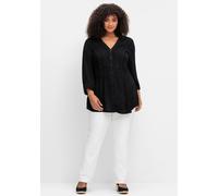 Sheego Crêpebluse mit Biesen und Häkelspitze 48 schwarz