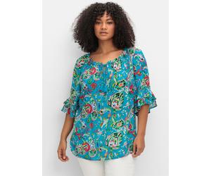 Sheego Crinklebluse mit Paisleydruck und Rüschenärmeln 50 blau gemustert