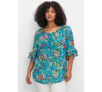 Sheego Crinklebluse mit Paisleydruck und Rüschenärmeln 52 blau gemustert
