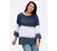 Sheego Crinklebluse mit Spitzen-Akzenten 40 dunkelblau-ecru-gemustert