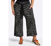 Sheego Culotte mit Blätterprint und Bindegürtel 54 schwarz-ecru-bedruckt