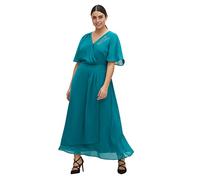Abendkleid SHEEGO "Große Größen" Gr. 46, Normalgrößen, grün (smaragd) Damen Kleider Lange in Wickeloptik, blickdicht gefüttert (49355169-46)