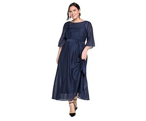 Sheego Damen Große Größen Abendkleid lang in sehr weiter Form mit Bindeband Abendmode elegant Rundhals-Ausschnitt -