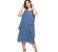 Sheego Damen Große Größen Cocktailkleid im Lagenlook Abendmode elegant Rundhals-Ausschnitt Volants