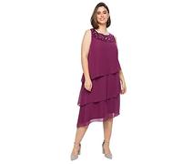 Sheego Damen Große Größen Cocktailkleid im Layerlook, mit Pailletten Abendmode elegant Rundhals-Ausschnitt Pailletten