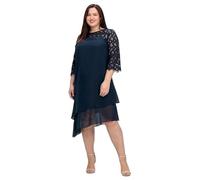 Sheego Damen Große Größen Cocktailkleid mit Zierborten, im Lagenlook Abendmode elegant Rundhals-Ausschnitt Mesh