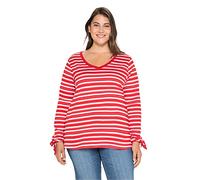 Sheego Damen Große Größen Langarmshirt mit Ringeln und Knoten am Ärmelsaum Freizeitmode sportlich V-Ausschnitt -