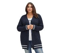 Sheego Damen Große Größen Longstrickjacke im Zopfmuster, mit Streifen-Bündchen Citywear klassisch -