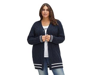Sheego Damen Große Größen Longstrickjacke im Zopfmuster, mit Streifen-Bündchen Citywear klassisch -