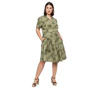 Sheego Damen Große Größen Midikleid mit Blätterprint und Knopfleiste Citywear sportlich V-Ausschnitt -