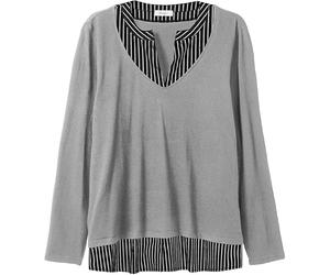 Sheego Damen Große Größen Pullover Sweater Sweatshirt Langarm im Strickmix V-Ausschnitt-Pullover Basicmode Freizeit sportlich V-Ausschnitt - unifarben