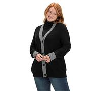 Sheego Damen Große Größen Strickjacke mit Kontrastdetails im Hahnentrittmuster Freizeitmode sportlich -