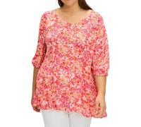 Sheego Druckbluse Damen floral Rundhalsausschnitt Knopfleiste 3/4-Arm Volant A-Linie Viskose