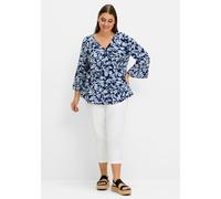 Sheego Druckbluse mit 3/4-Trompetenärmeln 40 tiefblau-gemustert