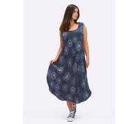 Druckkleid INSPIRATIONEN "Kleid", Damen, Gr. 52, Normalgrößen, blau (rauchblau, graphit, bedruckt), 100% Viskose, bedruckt, gemustert, mehrfarbig, wadenlang, Rundhals, Kleider Druckkleid (77223034-52)