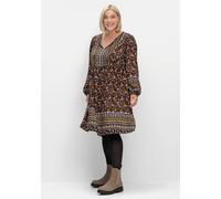 Sheego Druckkleid mit Bordüren-Dessin 20 schwarz-rotbraun-bedruckt