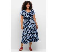 Sheego Druckkleid mit Smokbund 54 marine-gemustert