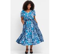 Sheego Druckkleid mit Smokbund in der Taille 52 blau gemustert