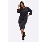 Etuikleid SHEEGO "Etuikleid", Damen, Gr. 48, Normalgrößen, blau (tiefblau), Jersey, 70% Polyester, 25% Viskose, 5% Elasthan, unifarben, knielang, Rundhals, Kleider Etuikleid (91382513-48) tiefblau