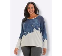 Sheego Feinstrickpullover mit diagonalem Blütendruck 52 champagner-jeansblau-bedruckt