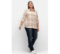 Sheego Flanellbluse mit krempelbaren Ärmeln 40 camel-steingrau-kariert