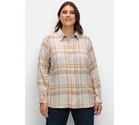 Sheego Flanellbluse mit krempelbaren Ärmeln 40 steingrau-camel-kariert