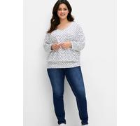 Sheego Fledermausshirt mit Minimalprint 48/50 ecru-gemustert