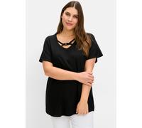 Sheego Fledermausshirt mit Zierbändern am Ausschnitt 40/42 schwarz