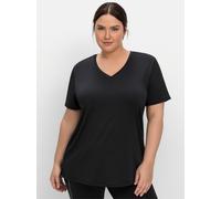 Sheego Funktionsshirt mit V-Ausschnitt 56/58 schwarz