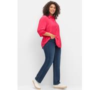 Stretch-Jeans SHEEGO "Große Größen", Damen, Gr. 46, Normalgrößen, blau (dunkelblau denim), Obermaterial: 75% Baumwolle, 23% Polyester (REPREVE), 2% Elasthan, unifarben, casual, regular fit lang, Jeans