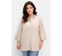 Hemdbluse SHEEGO, Damen, Gr. 48, beige, 70% Viskose, 30% Leinen, gemustert, gestreift, Blusen Hemdbluse (75792365-48) beige