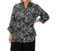 Sheego Hemdbluse Bluse schwarz-weiß Gemustert Blätter-Alloverdruck Hemdkragen Knopfleiste 3/4-Arm Damen