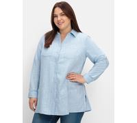 Hemdbluse SHEEGO, Damen, Gr. 42, blau, 66% Baumwolle, 34% Viskose, unifarben, Blusen Hemdbluse (92046523-42) blau