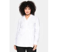 Hemdbluse SHEEGO, Damen, Gr. 50, weiß, 70% Baumwolle, 27% Polyamid, 3% Elasthan, unifarben, V-Ausschnitt, Blusen Hemdbluse (35496241-50) weiß