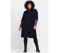 Blusenkleid SHEEGO "Cord-Kleid", Damen, Gr. 40, Normalgrößen, blau (tiefblau), 100% Baumwolle, unifarben, knielang, V-Ausschnitt, Kleider Blusenkleid (61687163-40) tiefblau