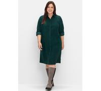 Blusenkleid SHEEGO "Cord-Kleid", Damen, Gr. 50, Normalgrößen, blau (tiefgrün), 100% Baumwolle, unifarben, knielang, V-Ausschnitt, Kleider Blusenkleid (21143515-50) tiefgrün