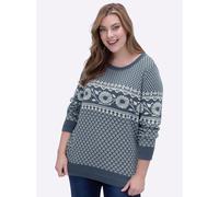 Sheego Jacquard-Pullover im Norwegerstil 50 rauchblau-champagner-gemustert