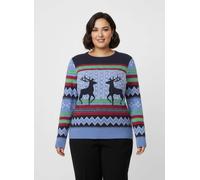 Sheego Jacquard-Pullover in Norweger-Optik 52 marine-himmelblau-gemustert